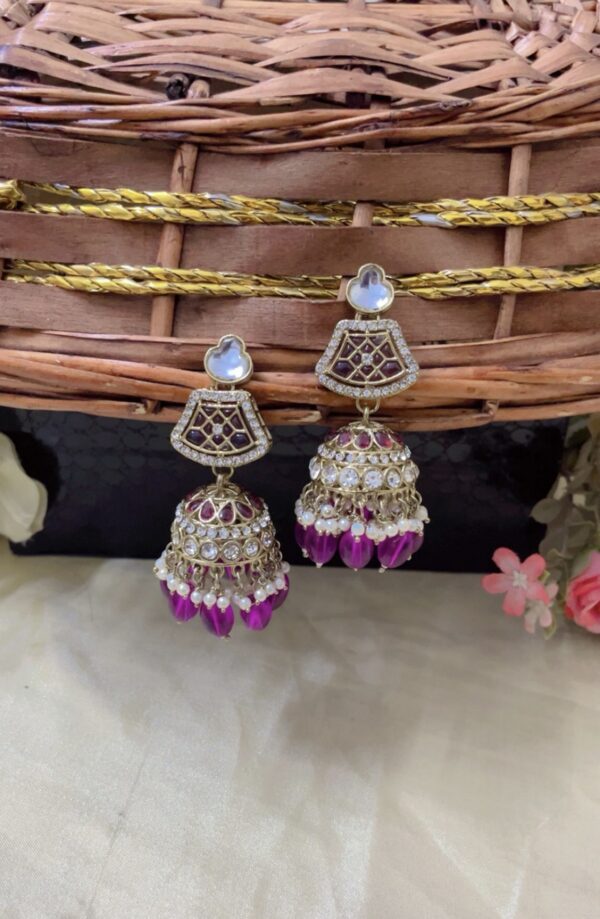 Premium quality long kundan jhumka earring in wine