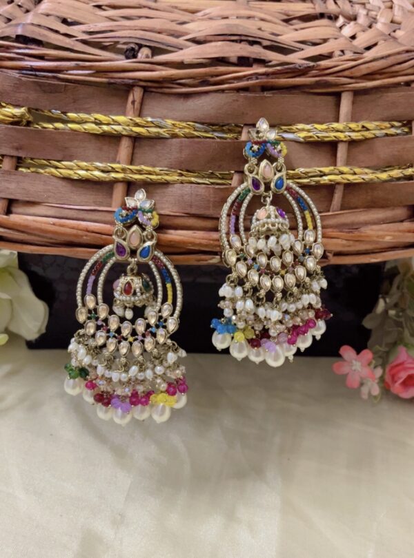 Premium quality light weight kundan earring in multi
