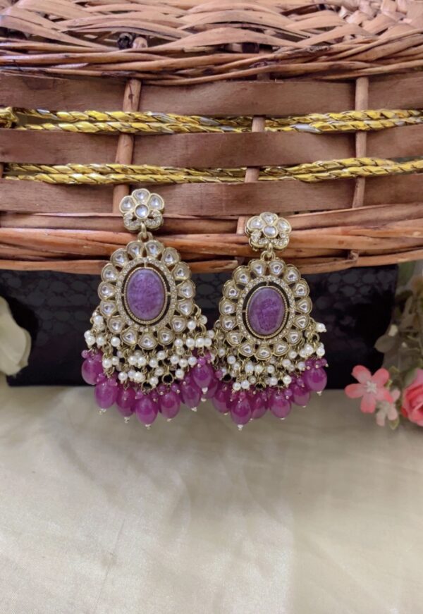 Premium quality long kundan earring in purple