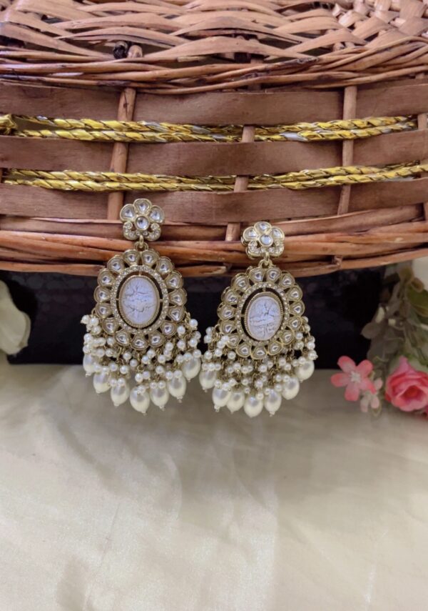 Premium quality long kundan earring in white