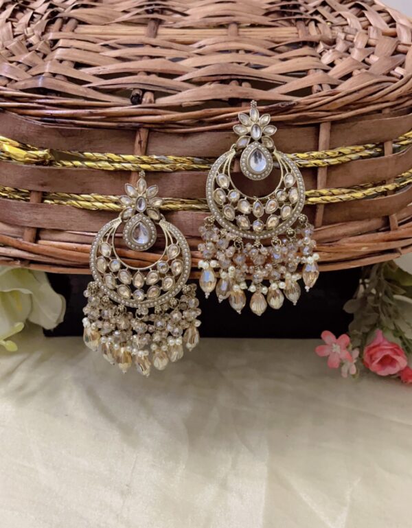 Premium quality long kundan earring in white