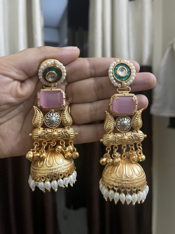 Premium quality Brass heavy weight long jhumka in pink