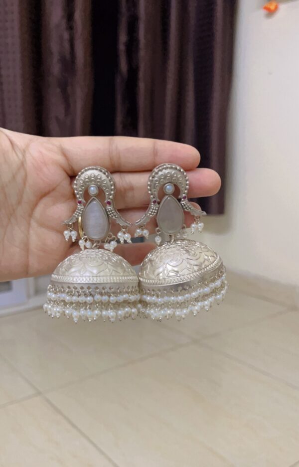 Premium quality Brass light weight silver jhumka in white