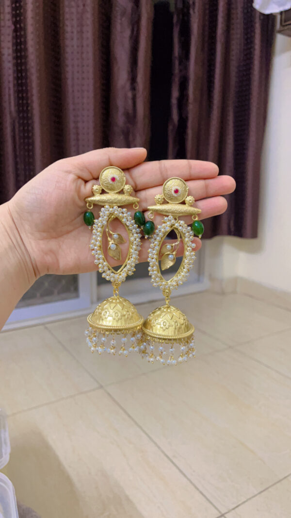 Premium quality Brass heavy weight long jhumka in green