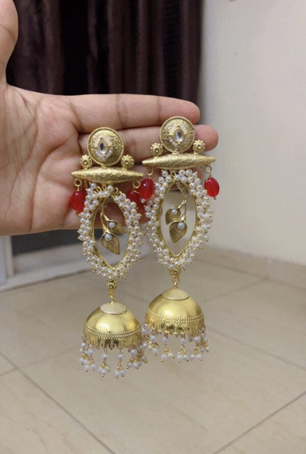Premium quality Brass heavy weight long jhumka in red