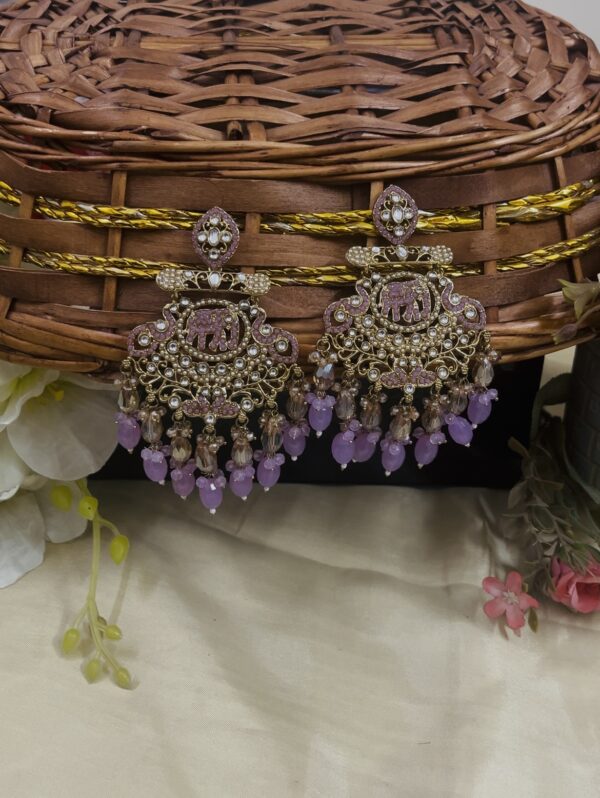 Premium quality light weight elephant style chandbali in lavender