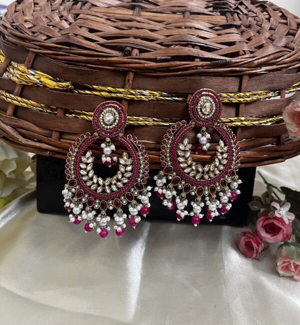 Premium quality light weight chandbali in dark pink