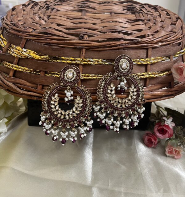 Premium quality light weight chandbali in mahroon