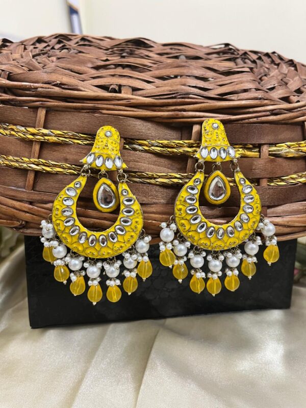 Premium quality light weight meenakari earring in yellow