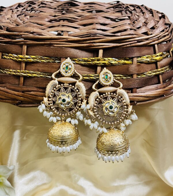Premium quality Brass heavy weight long jhumka in green