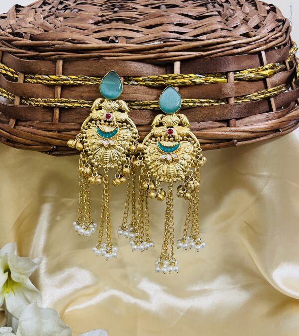 Premium quality Brass heavy weight long jhumka in green
