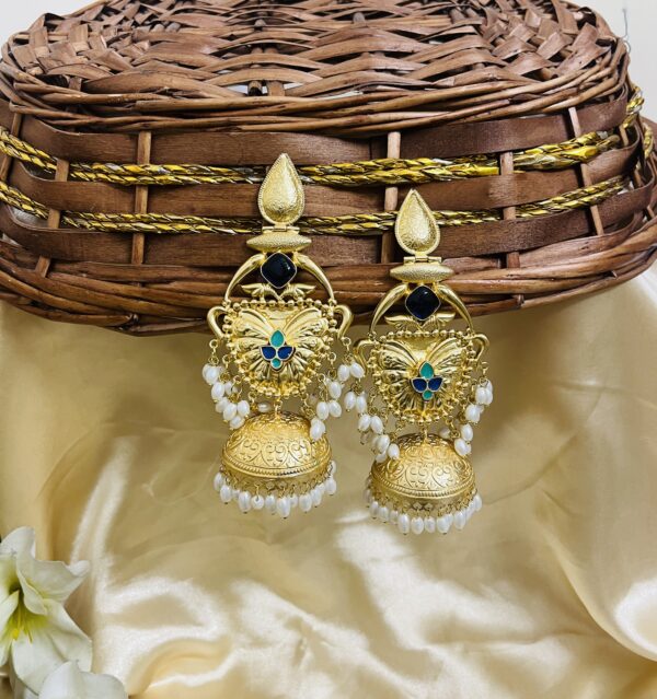 Premium quality Brass heavy weight long jhumka in blue