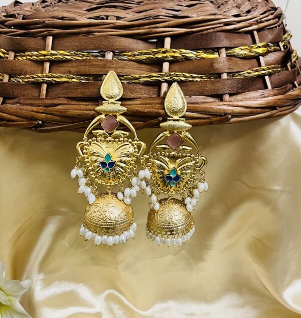 Premium quality Brass heavy weight long jhumka in yellow