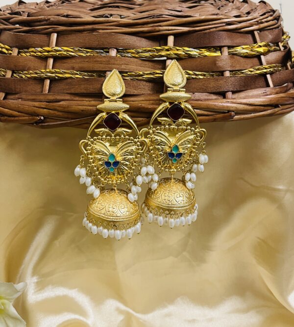 Premium quality Brass heavy weight long jhumka in red