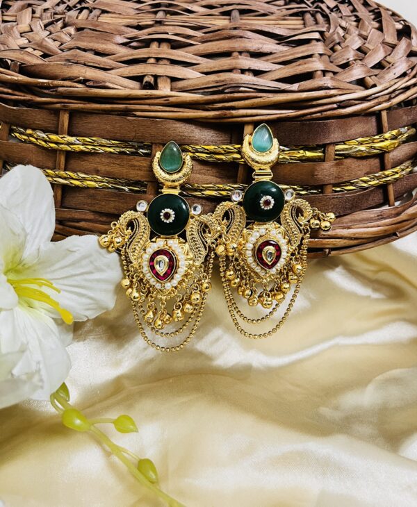 Premium quality Brass heavy weight long jhumka in green