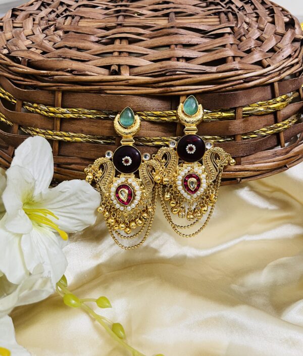 Premium quality Brass heavy weight long jhumka in red