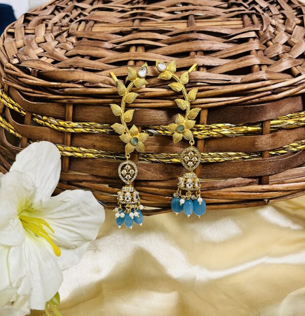 Premium quality Brass heavy weight long jhumka in blue