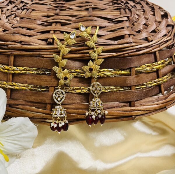 Premium quality Brass heavy weight long jhumka in red
