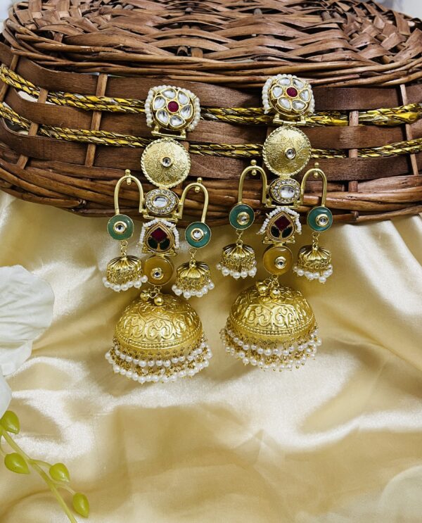 Premium quality Brass heavy weight long jhumka in peach