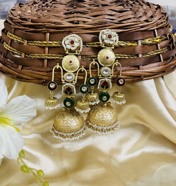 Premium quality Brass heavy weight long jhumka in red