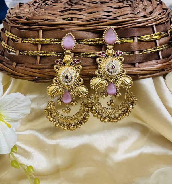 Premium quality Brass heavy weight long jhumka in pink