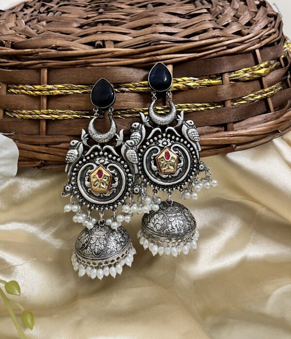 Premium quality Brass heavy weight long jhumka in blue