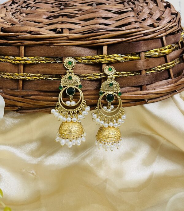 Premium quality Brass heavy weight long jhumka in green