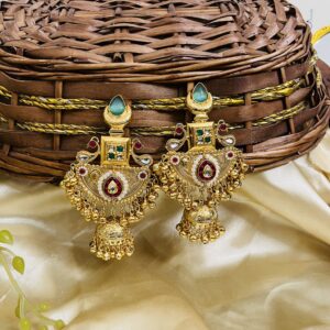 Premium quality Brass heavy weight long jhumka in green