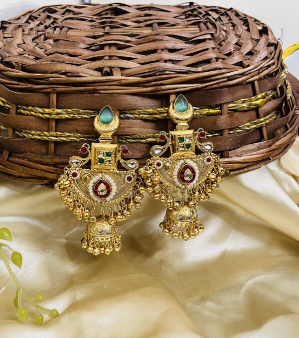 Premium quality Brass heavy weight long jhumka in green