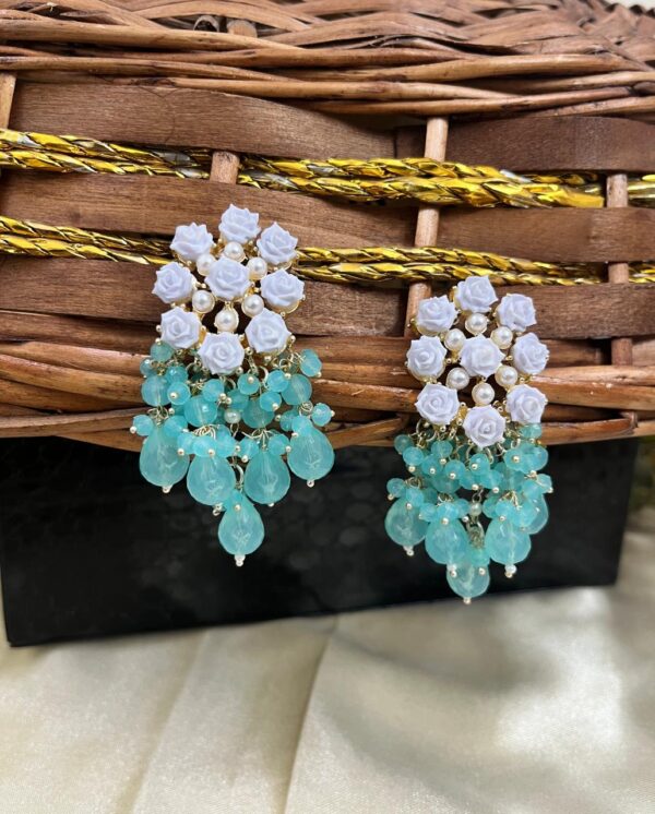 Premium quality light weight flower style earring in aquagreen