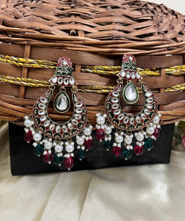 Premium quality light weight meenakari earring in redgreen