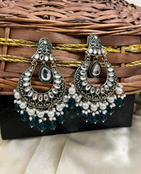 Premium quality light weight meenakari earring in teal